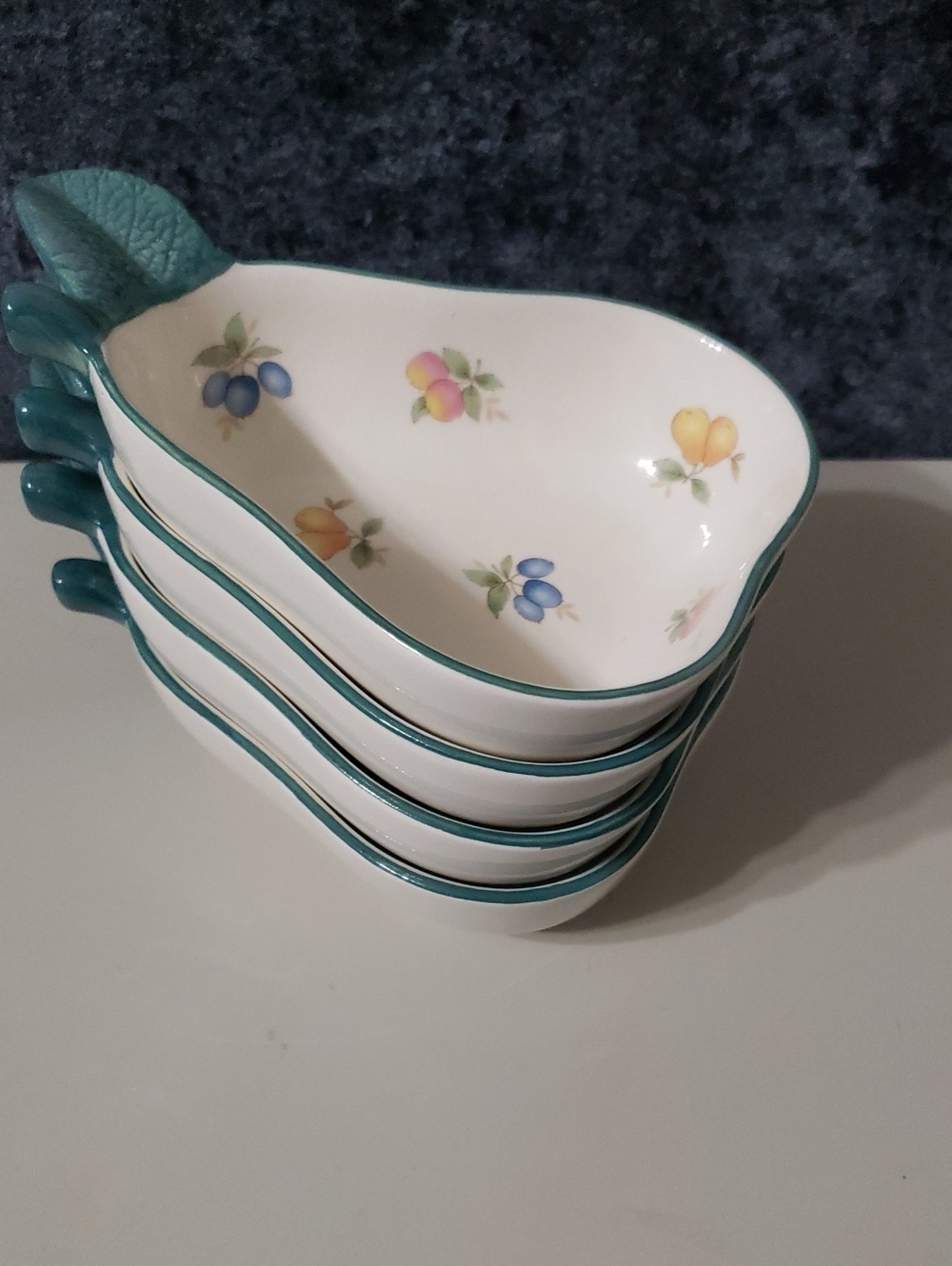 Ceramic Fruit Motif Serving Dishes with Teal Rim - Set of 4
